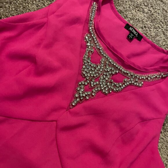 XOXO TANK TOP BLOUSE HOT PINK EMBELLISH RHINESTONES SZ S PREPPY CHIC - Picture 8 of 12